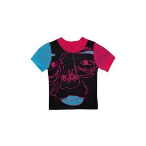 Kina And Tam THE SUPEREGO KNIT TOP Size Large Colorful Abstract Art Short sleeve
